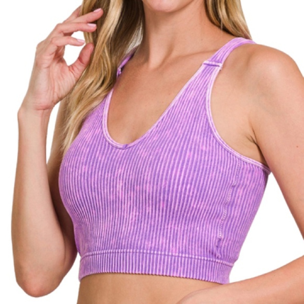 NWT ZENANA Bright Violet Acid Washed Crop Tank Brami S/M L/XL